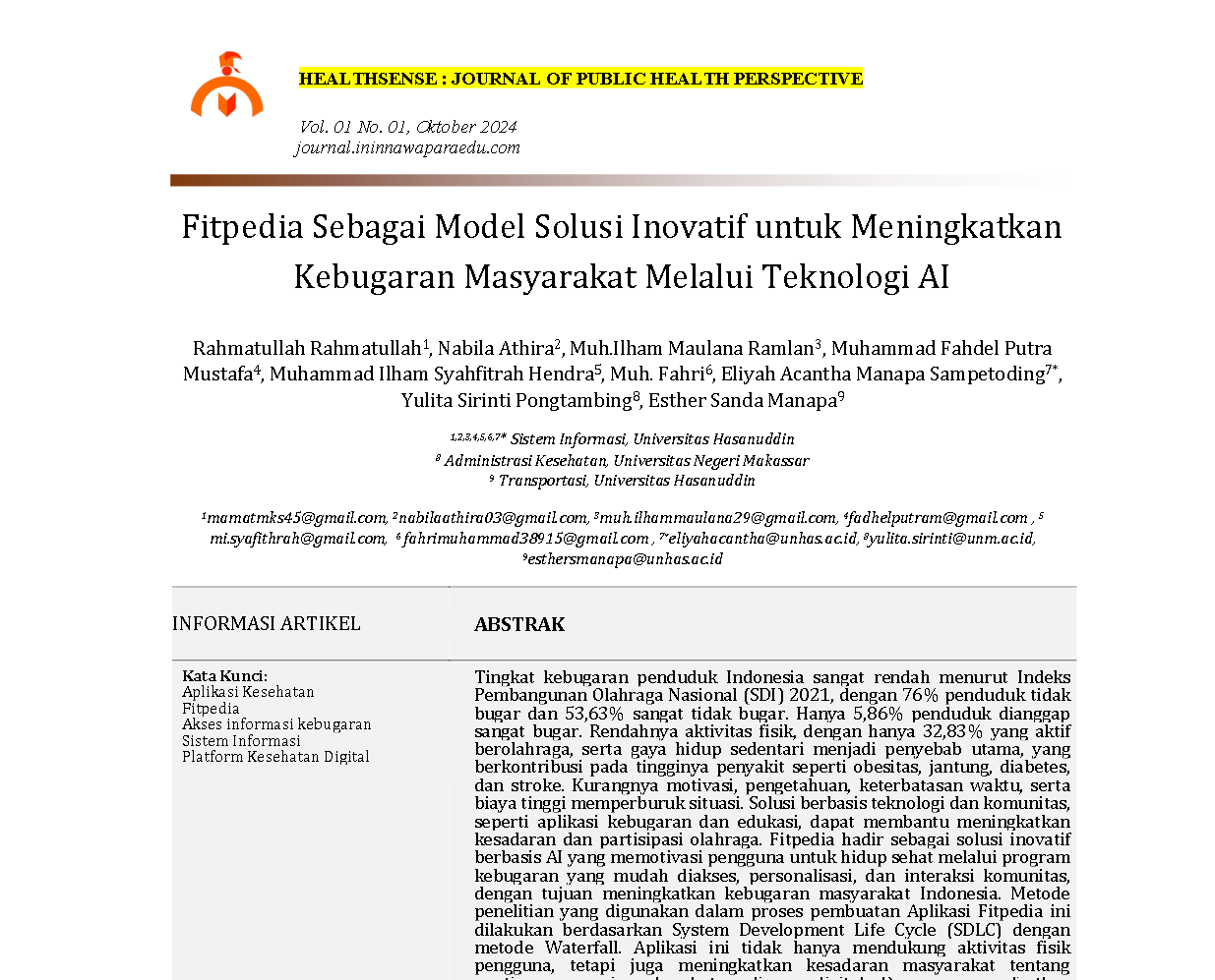 Fitpedia Sebagai Model Solusi Inovatif untuk Meningkatkan Kebugaran Masyarakat Melalui Teknologi AI
