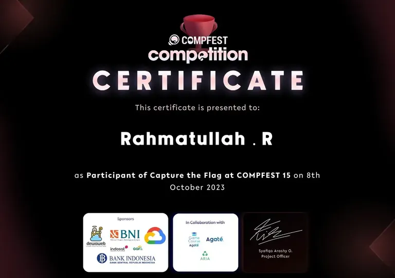 Finalist, CTF COMPFEST 15 — University of Indonesia Certificate