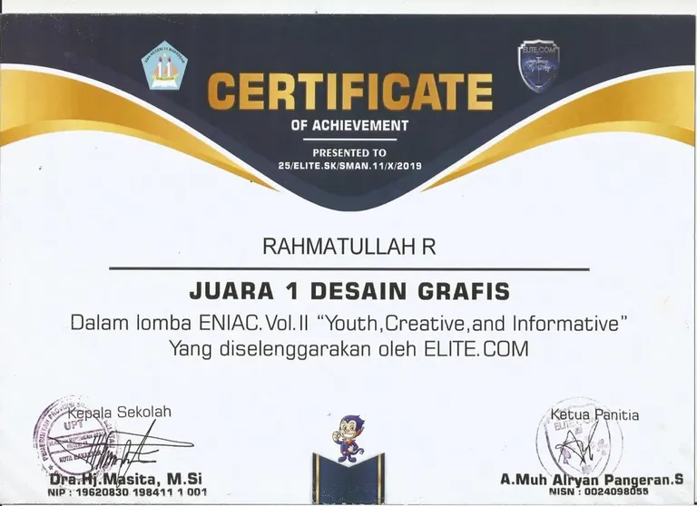 1st Winner of Design Graphic Competition (ENIAC VOL. II) Certificate