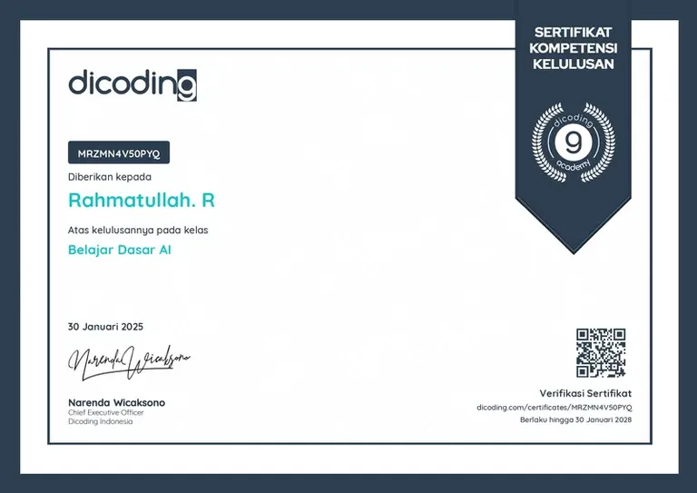 Learn the Basics of AI, Dicoding certificate