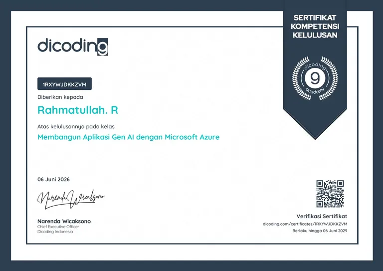Building Gen AI Applications with Microsoft Azure, Dicoding certificate