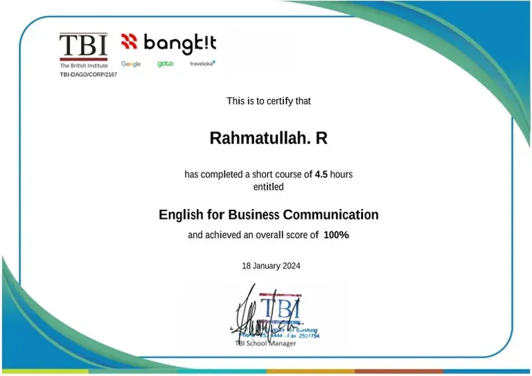 English for Business Communication certificate