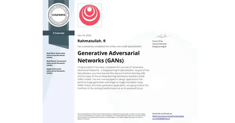 Generative Adversarial Networks (GANs) Specialization, DeepLearning.AI certificate
