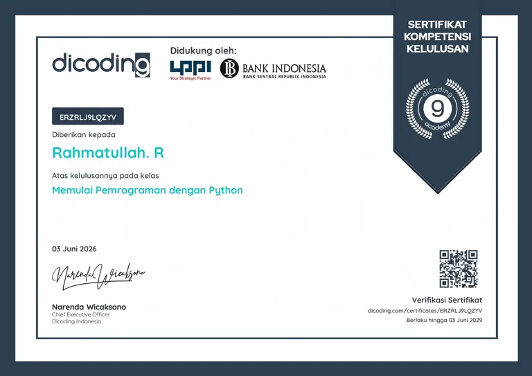 Getting Started with Python Programming, Dicoding certificate