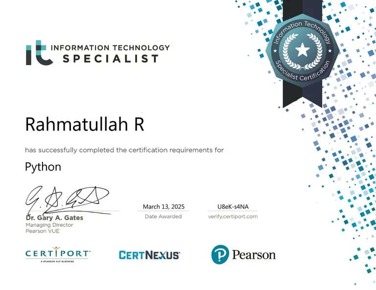 IT Specialist – Python, Certiport certificate