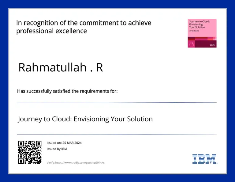 Journey to Cloud: Envisioning Your Solution, IBM certificate