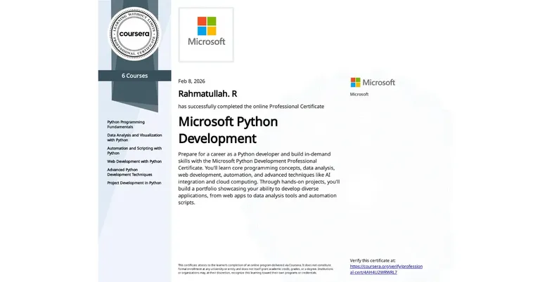 Python Development Professional, Microsoft certificate