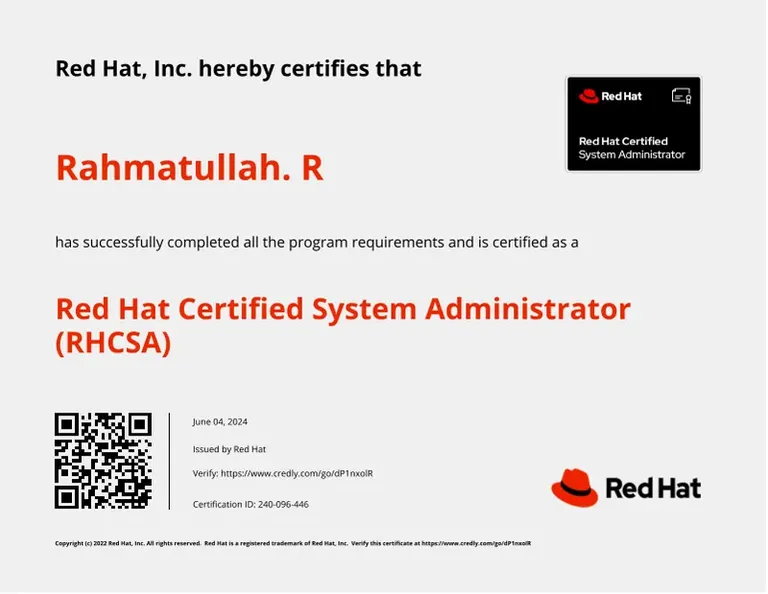 Red Hat Certified System Administrator (RHCSA), Red Hat certificate