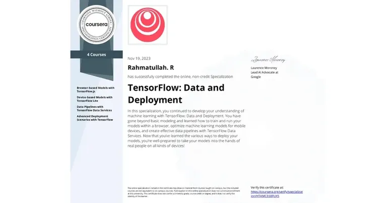 TensorFlow: Data and Deployment Specialization, DeepLearning.AI certificate