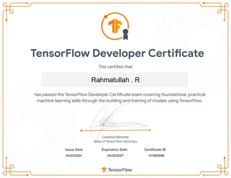 TensorFlow Developer Certificate, Google certificate